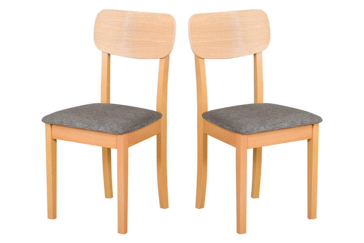 STUHL 2er Set Hugo 4, grandson, eiche, aragon 97 - Beige/Nickelfarben, Holz (43/86/40cm) - Leaf Design