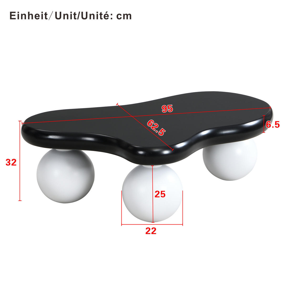 COUCHTISCH 95/62,5 cm mit LED-Beleuchtung in Wolkenform - Schwarz, Holzwerkstoff (95/62.5/32cm) - BEAOK