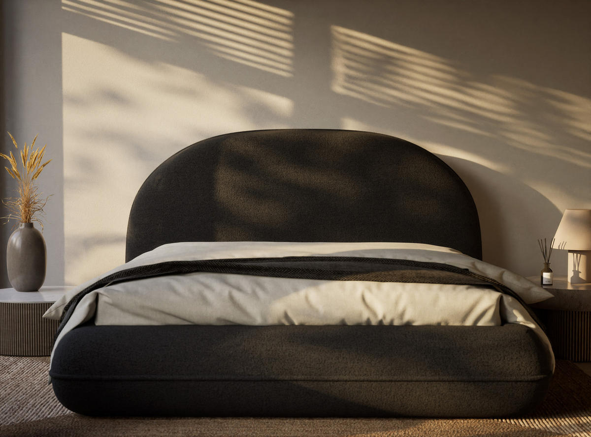 POLSTERBETT Koji Graphit 140/200 cm im Webstoff - Schwarz/Graphitfarben, Holz/Holzwerkstoff (140/200cm) - Maison de Reve