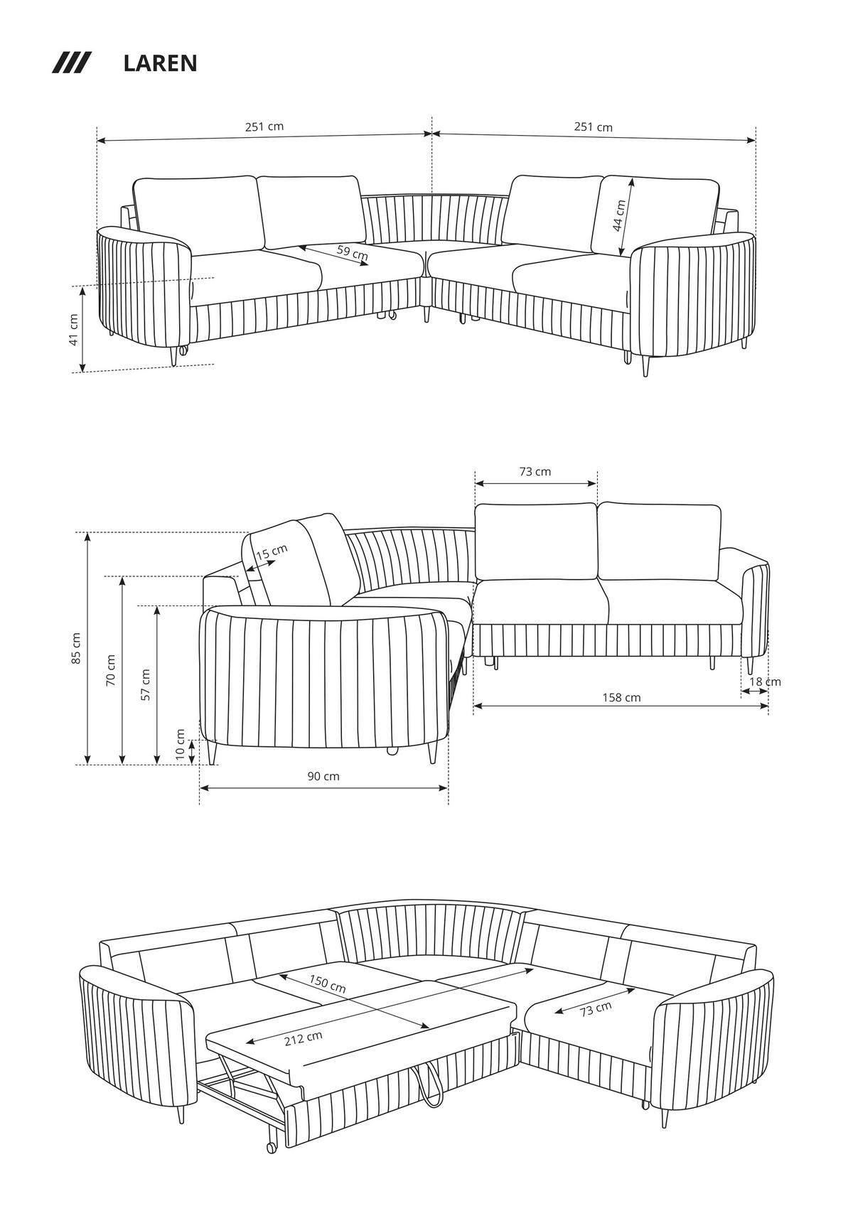 ECKSOFA LAREN, modernes Schlafsofa mit Stauraum, Plastikfüße, L-förmig, lose Rückenkissen freistehend, RECHTS 252x251x85 cm Silver-coloured - Silberfarben, Holz/Textil (252/251cm) - DomoHome