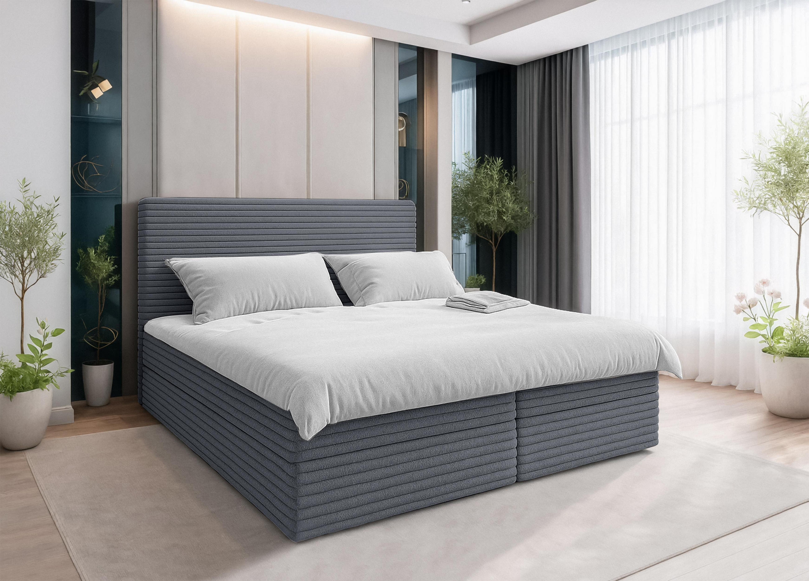 BOXBETT SEVDAYLA 140x200 cm mit Bettkasten und Matratze - Grau - Schwarz/Grau, Holz/Holzwerkstoff (140/200cm) - AX Living