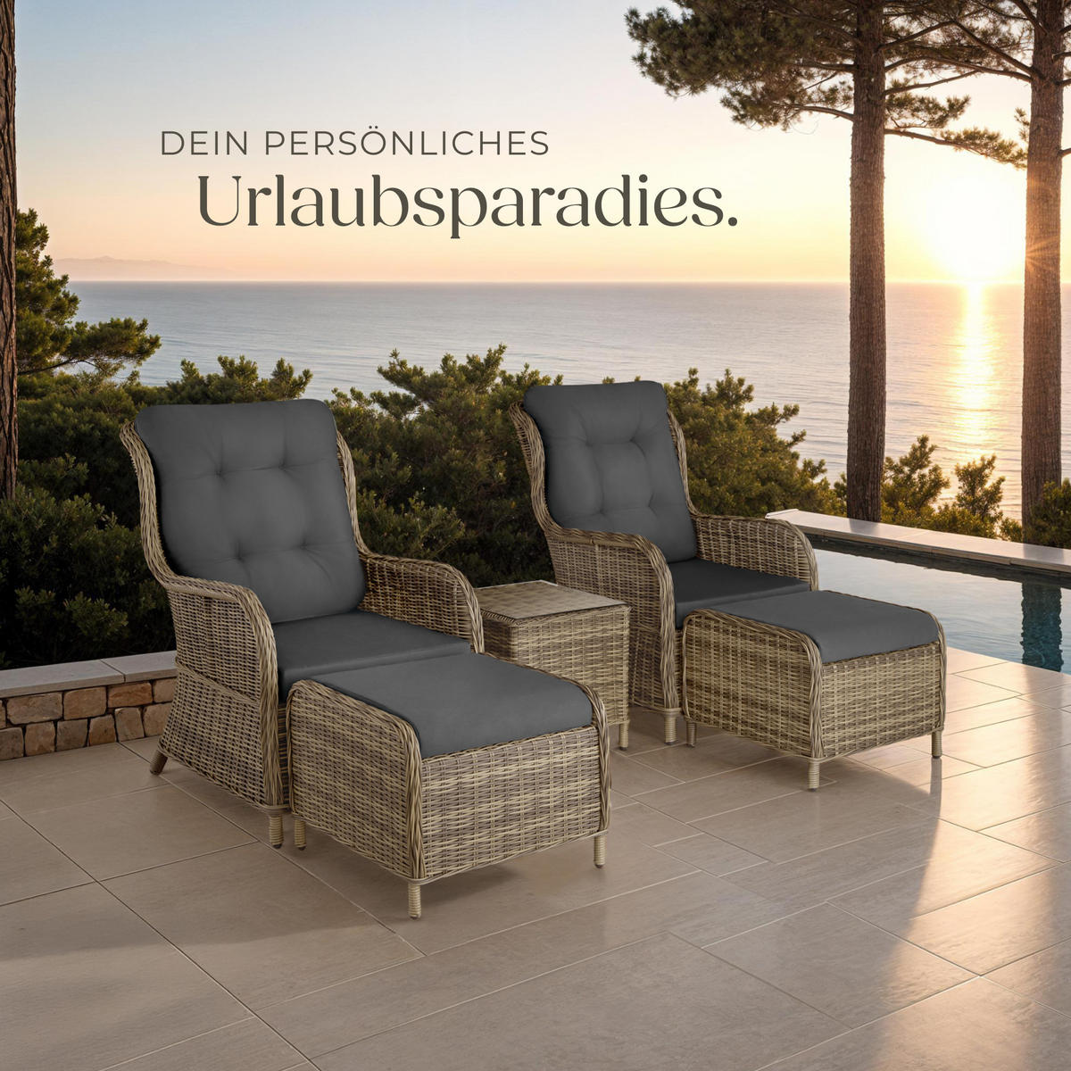 RATTAN SITZGRUPPE Benissa,mit Sicherheitsglasplatte,natur - Naturfarben, Kunststoff - tectake