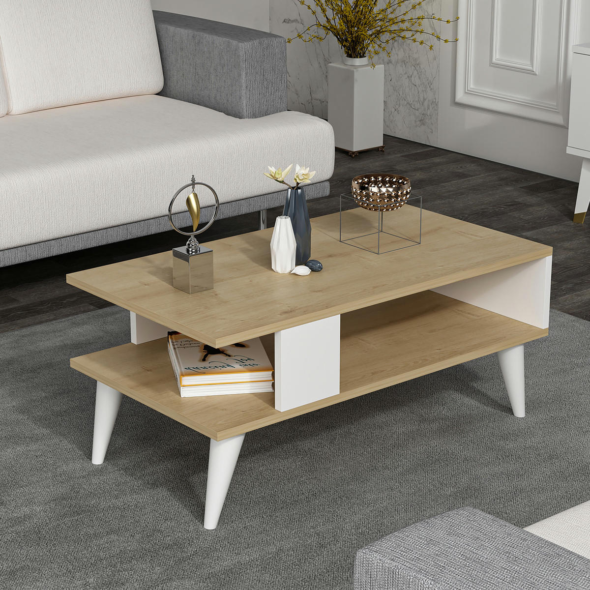 COUCHTISCH Lycksele 90/45/40 - Eichefarben, Holzwerkstoff/Kunststoff (45/90/40cm) - [en.casa]