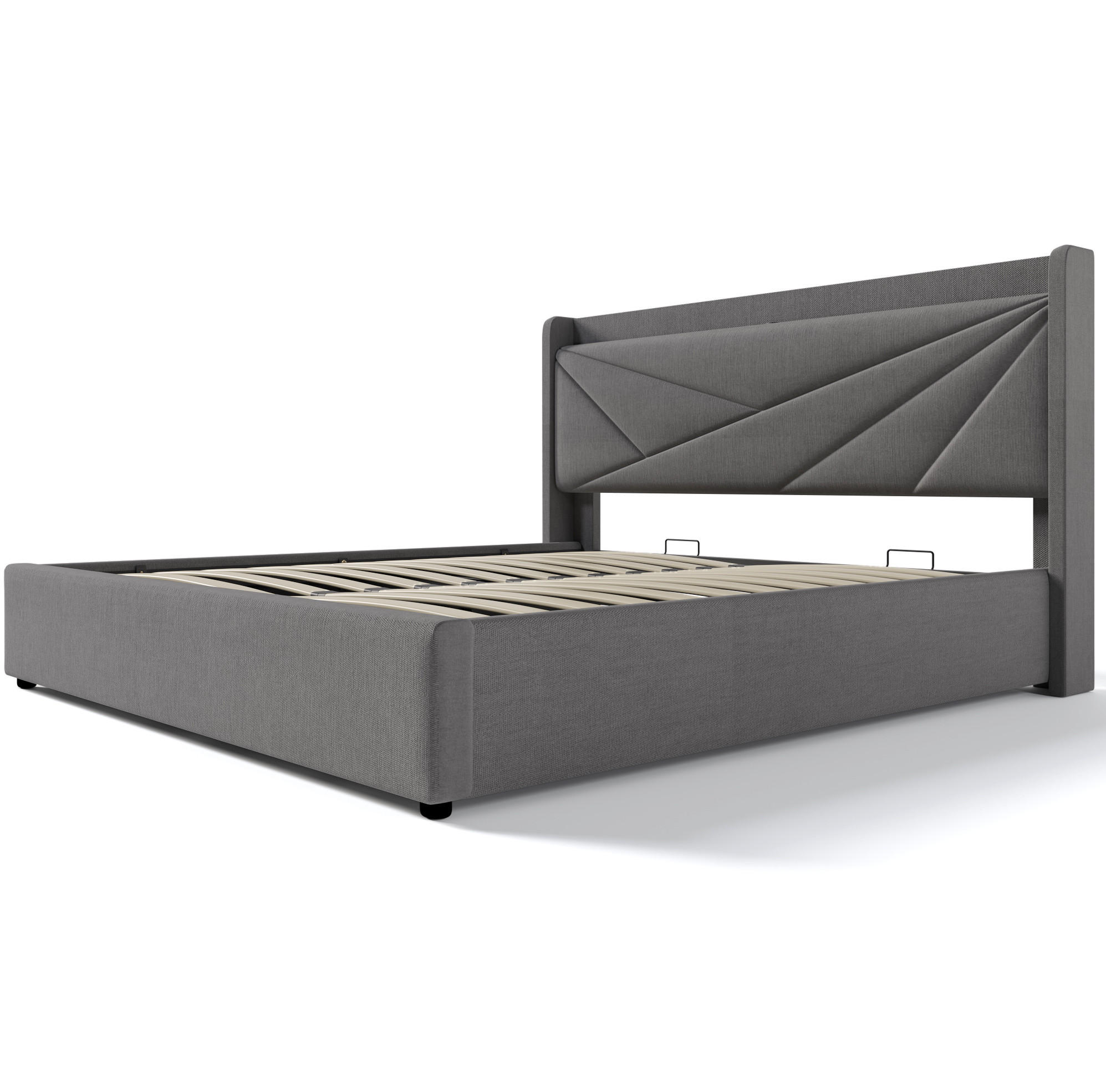 Modfu ČALOUNĚNÁ postel z bavlněného lněného materiálu 160x200 cm šedá s USB, USB-C a úložným prostorem