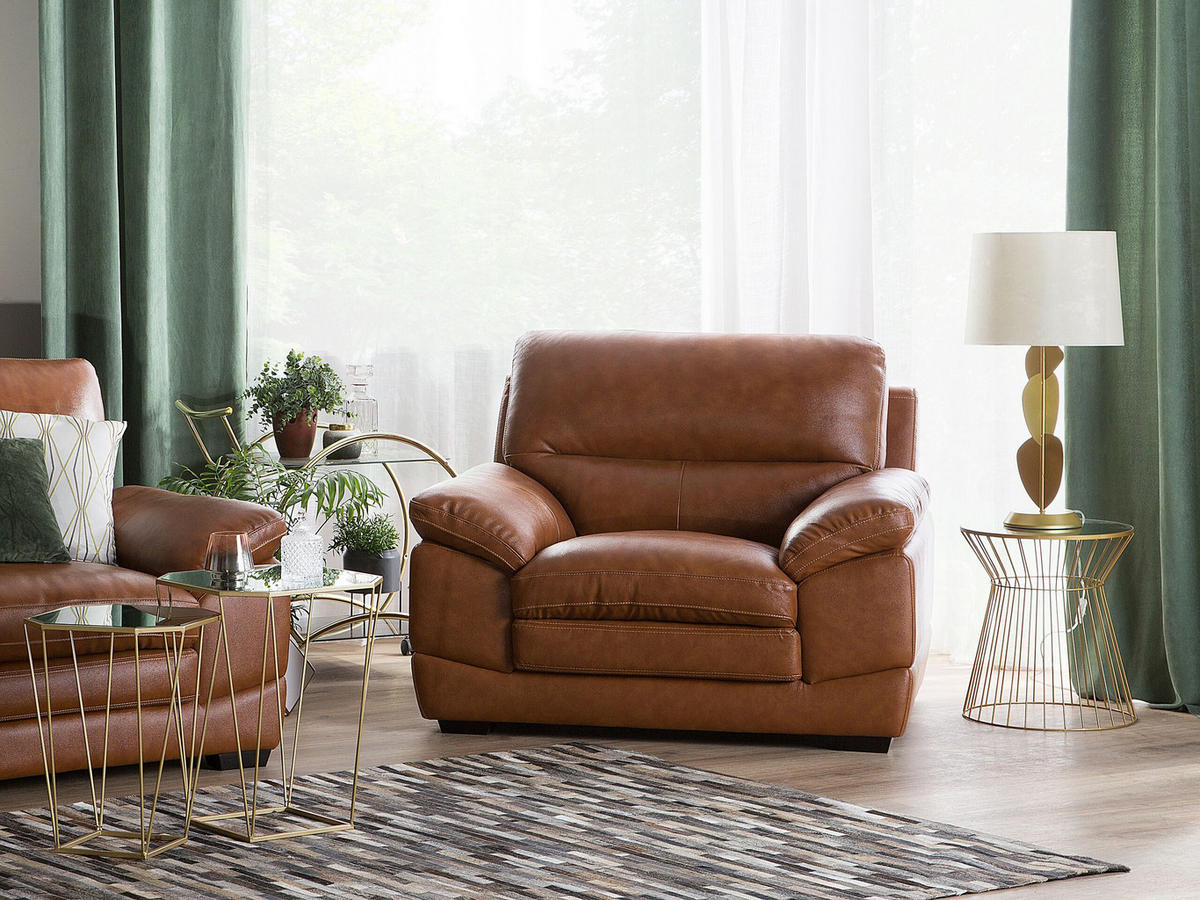 SESSEL Leder goldbraun Horten - Braun, Leder/Kunststoff (115/89/85cm) - Beliani