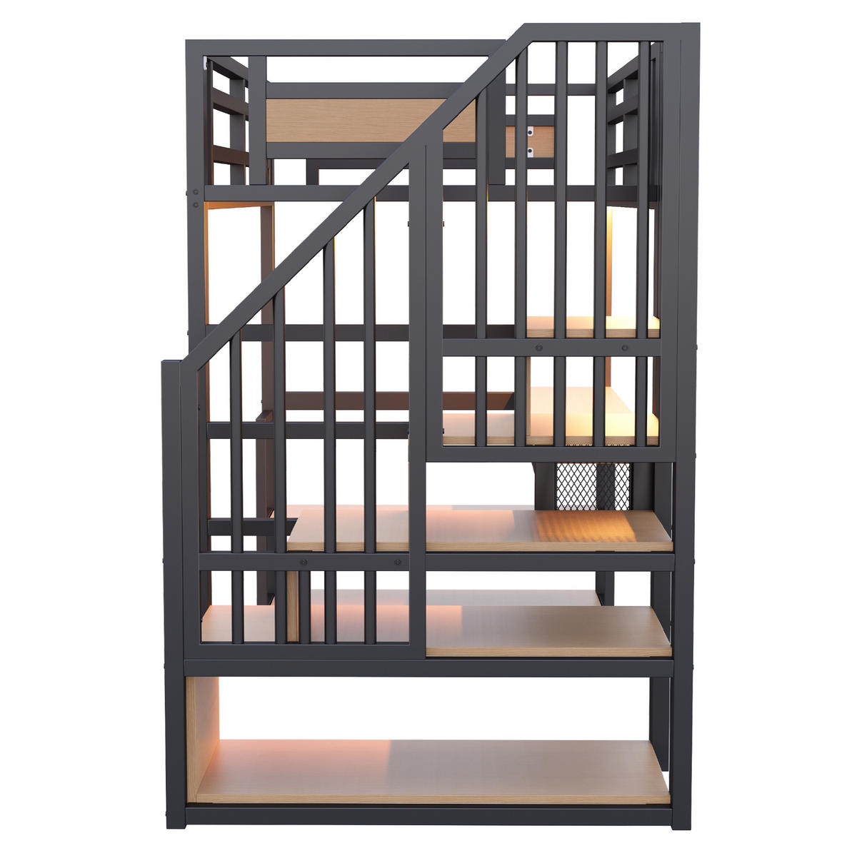 HOCHBETT 90/200 cm, Schwarz mit Tisch, Regalen und Leiter - Schwarz, Metall (90/200cm) - MIVRAY