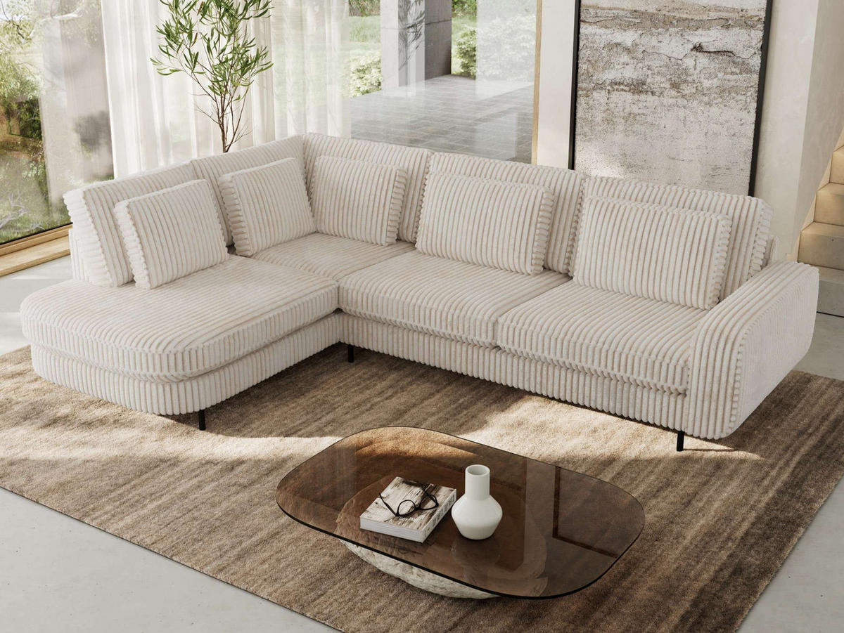 ROHOVÁ SEDAČKA CALENO L - Béžová Manšestr - Pravá Strana - černá/béžová, kov/textil (317/225cm) - MKS