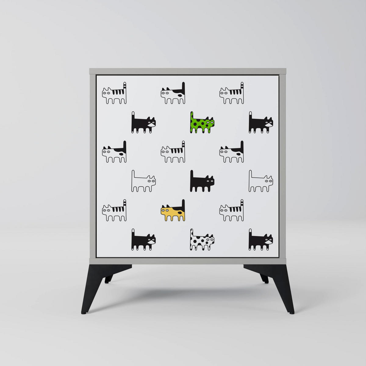 SIDEBOARD CATS COMPILATION, Grau, 57,5x42x70,5 cm, Schwarze Metall-Sternfüße - Multicolor/Schwarz, Holzwerkstoff/Metall (57.5/70.5/42cm) - SpaceRebels