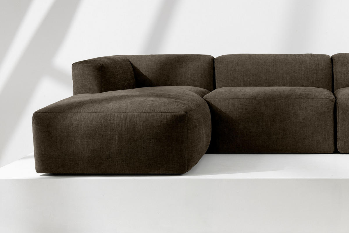 PANORAMA-ECKSOFA BUFFO 7/8 Sitzer mit extrem weicher Sitzfläche, Gewebestoff, braun - Braun, Textil (424/73/180cm) - KONSIMO®