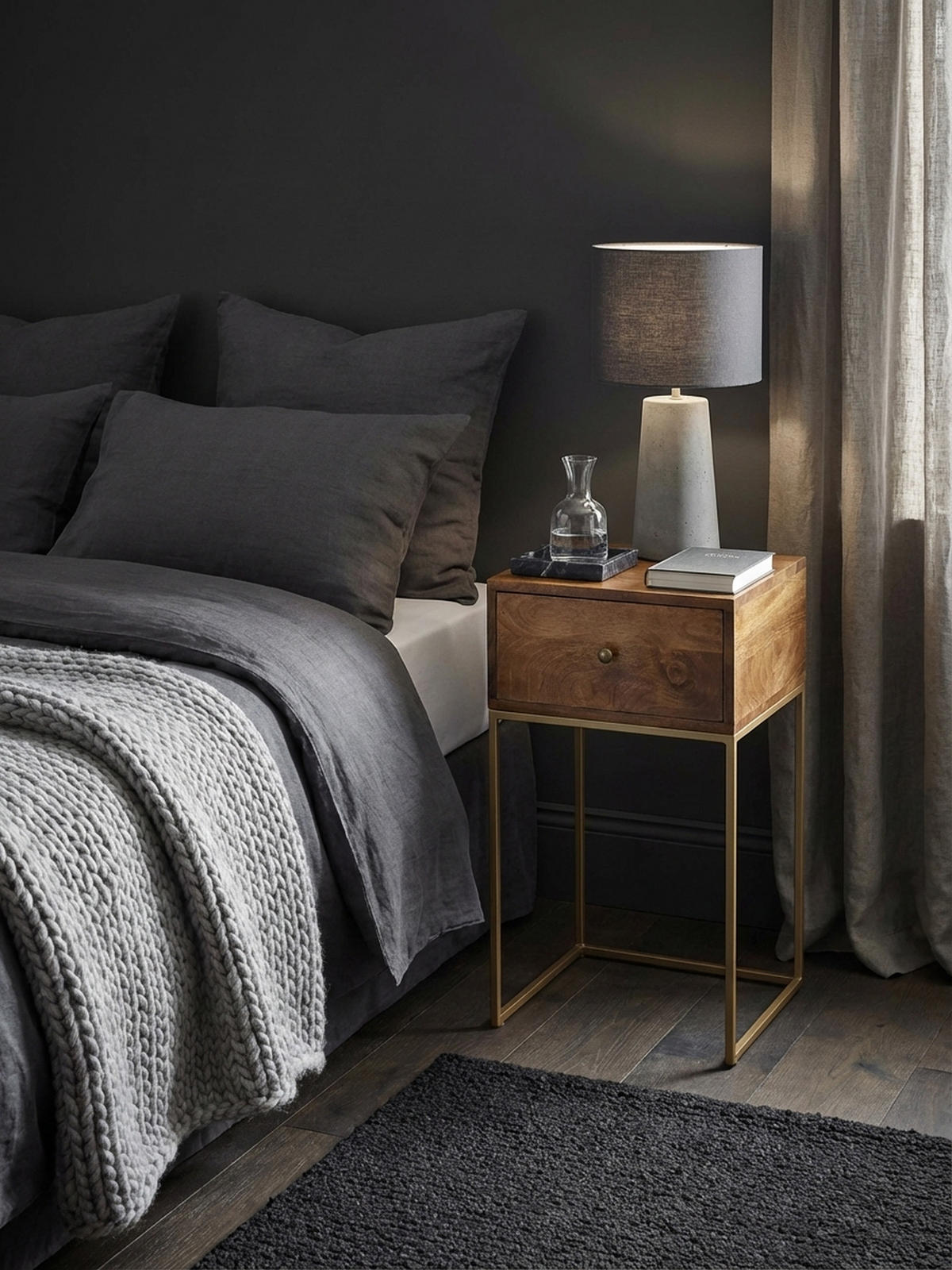 NACHTTISCH – Mango Massivholz/Metall, 1 Schublade, Industrial-Stil - Goldfarben/Braun, Holz/Metall (40/75/35cm) - KADIMA DESIGN