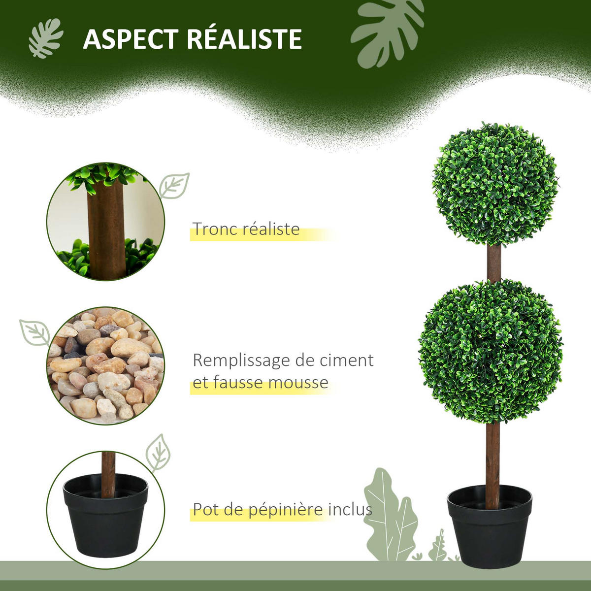 PFLANZENSET Grün Buxus-Doppelkugel realistisch mit Topf 90 cm (2er-Set) - Grün, Kunststoff (90cm) - PANGIVO