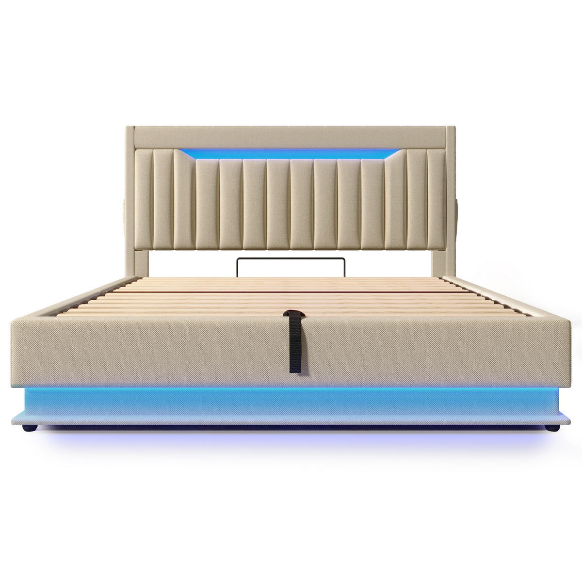 POLSTERBETT mit Stauraum und LED 160x200 cm Leinen Beige - Beige, Metall (160/200cm) - Beauniv