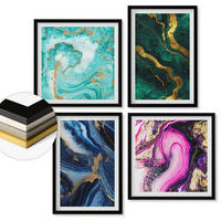 WANDBILDER 4er-Set - 50x50 cm & 40x60 cm Schwarzer Rahmen - Abstrakte Muster in Rosa, Grün und Blau - Schwarz, Kunststoff (50/50cm) - ArtPrintCave