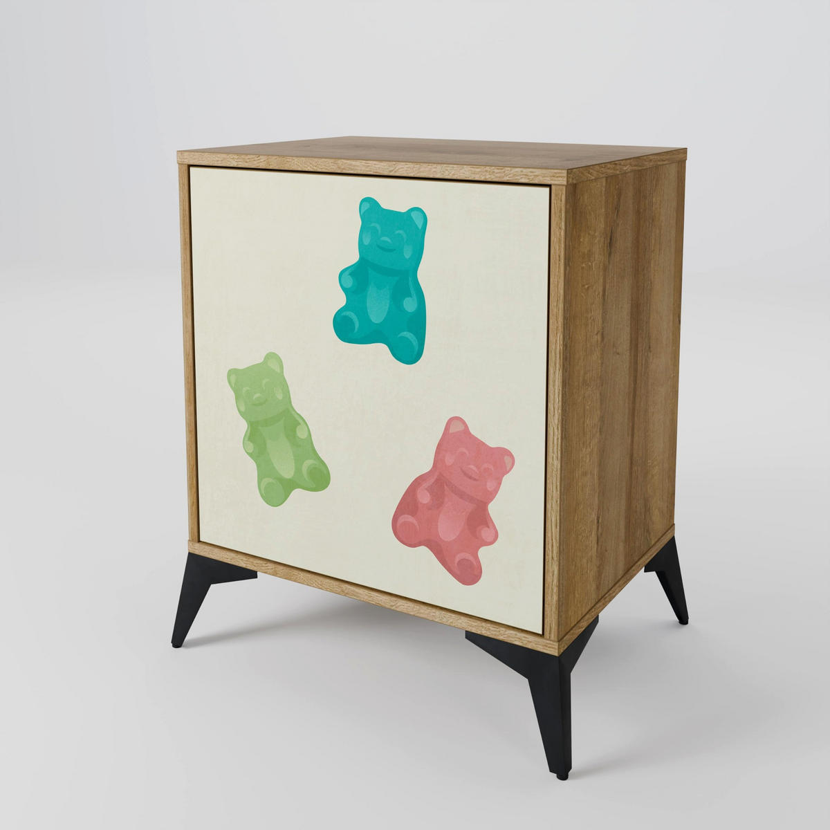 SIDEBOARD GUMMY BEARS, Eichefarben, 57,5x42x57,5 cm, Ohne Füße - Eichefarben/Multicolor, Holzwerkstoff (57.5/57.5/42cm) - SpaceRebels