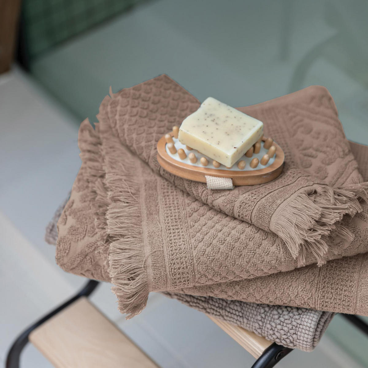 BADEMATTE Enzo chamois 54 x 110 cm - Graubraun, Textil (54/110cm) - Vivaraise