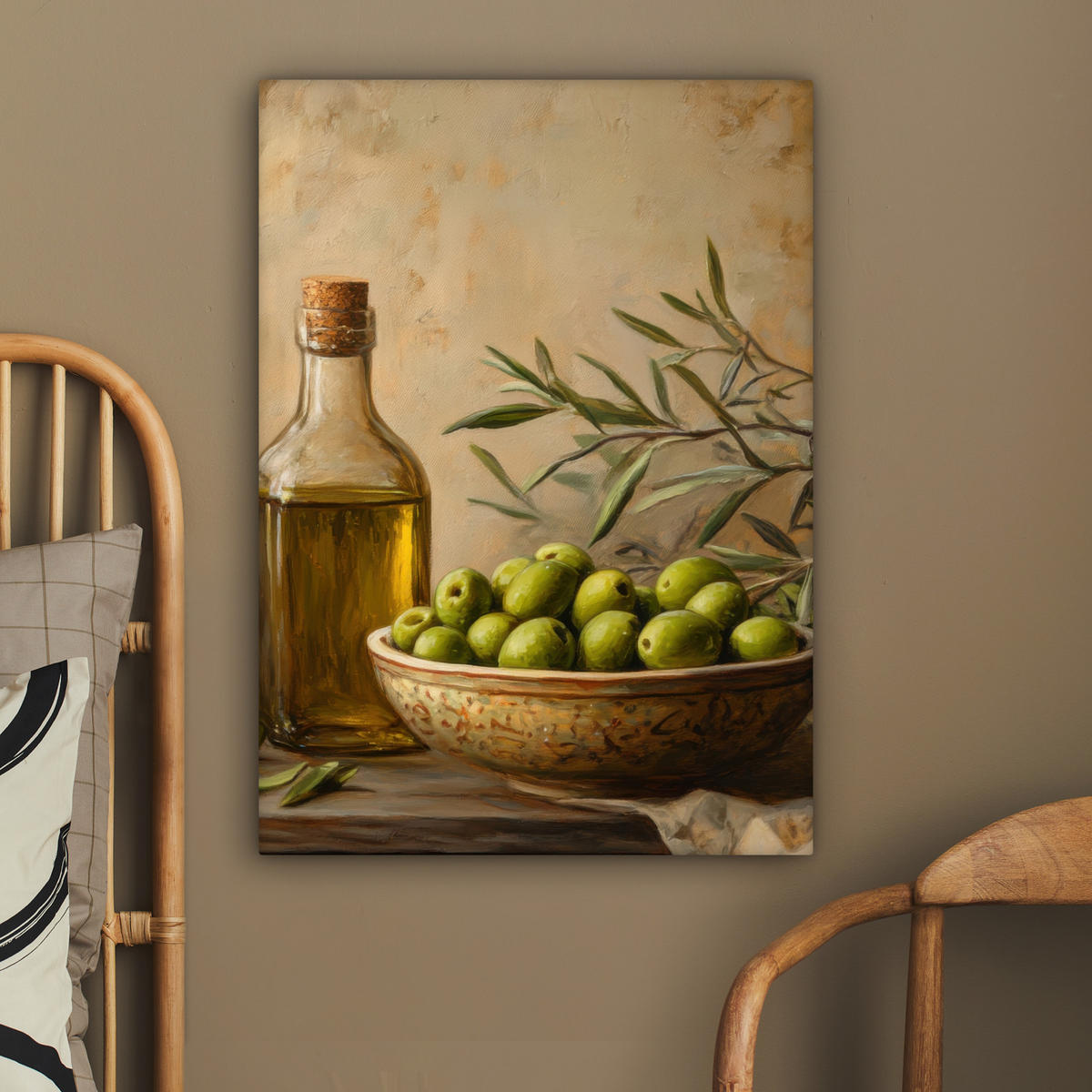LEINWANDBILD Oliven - Stilleben - Vintage 60x80 cm - Olivgrün, Textil (60/80cm) - MuchoWow