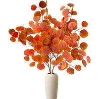 KUNSTPFLANZEN 3 Bündel Künstlicher Eukalyptus 65 cm Orange - Orange, Kunststoff (3cm)