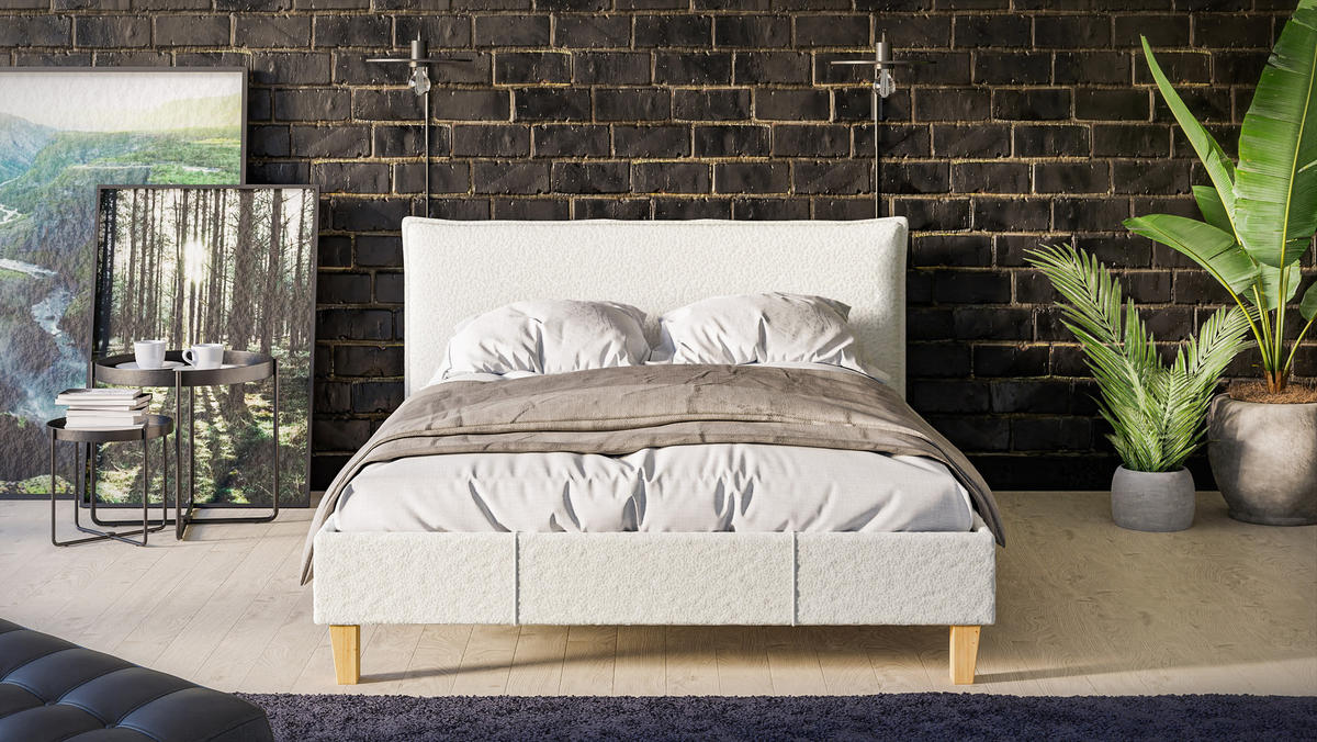 POLSTERBETT Arles 140/200 cm Boucle-Stoff - Hellbraun/Weiß, Holz/Textil (140/200cm) - S-Style Möbel