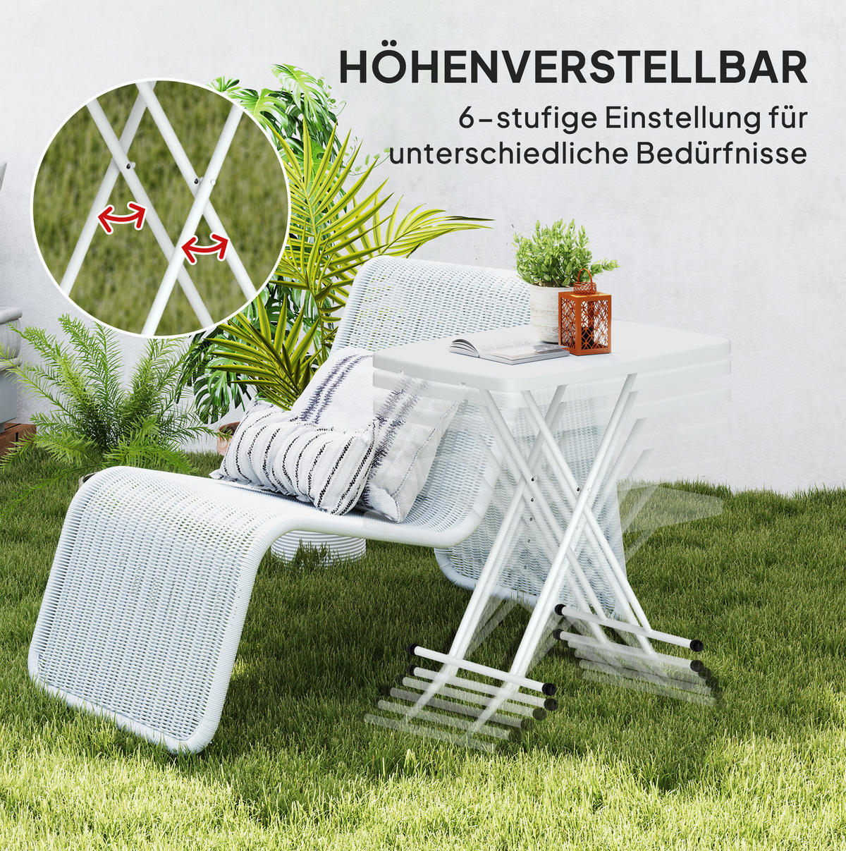 BEISTELLTISCH 76/50/74 cm, klappbar und höhenverstellbar mit Stahlgestell, Weiß - Naturfarben, Metall (76/50/74cm) - Redom