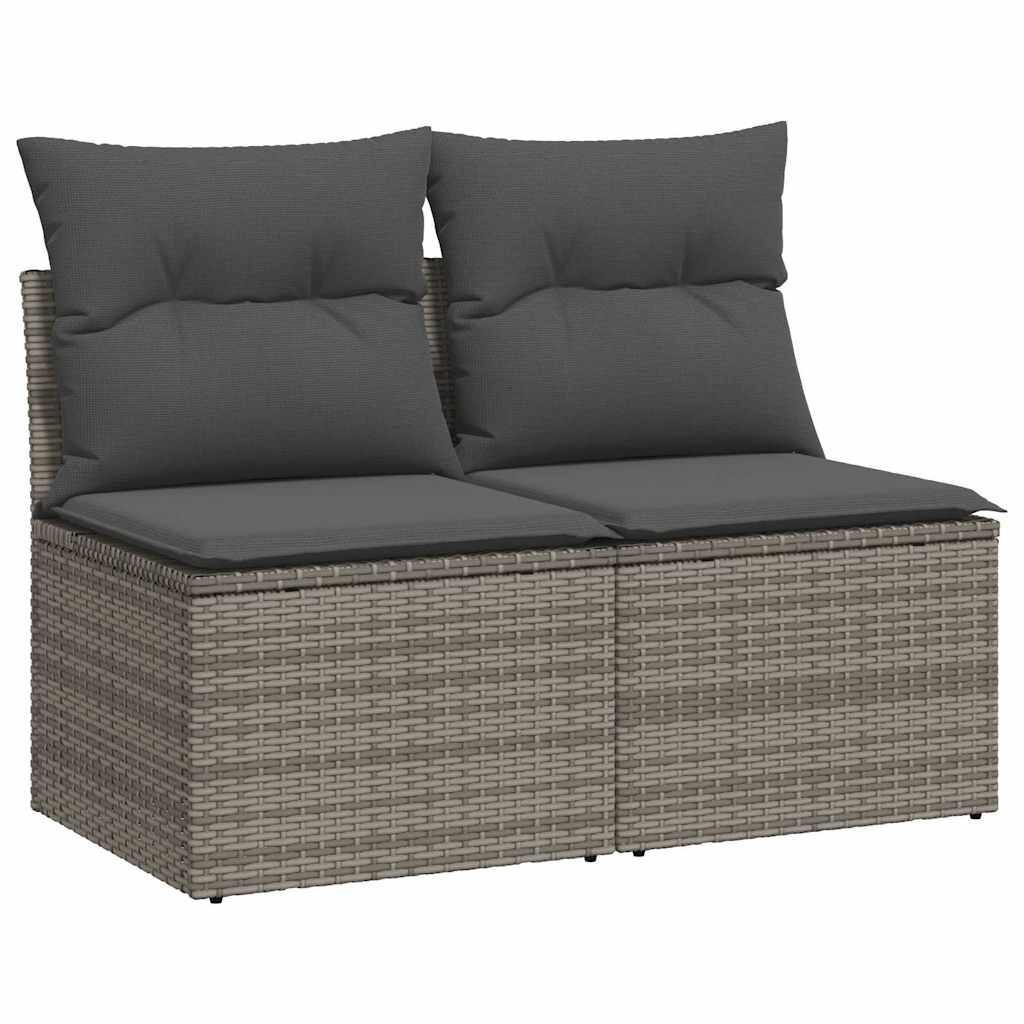 GARTEN-SOFAGARNITUR 2-TLG. Mit Kissen Grau Poly Rattan Akazie - Grau, Kunststoff - vidaXL