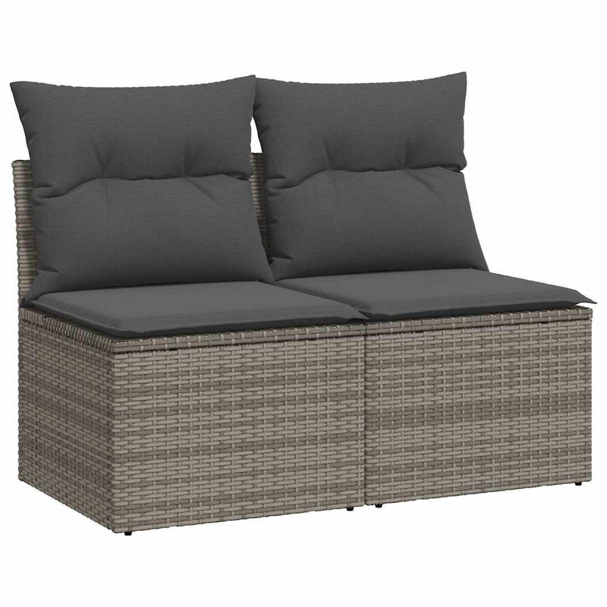 GARTEN-SOFAGARNITUR 2-TLG. Mit Kissen Grau Poly Rattan Akazie - Grau, Kunststoff - vidaXL