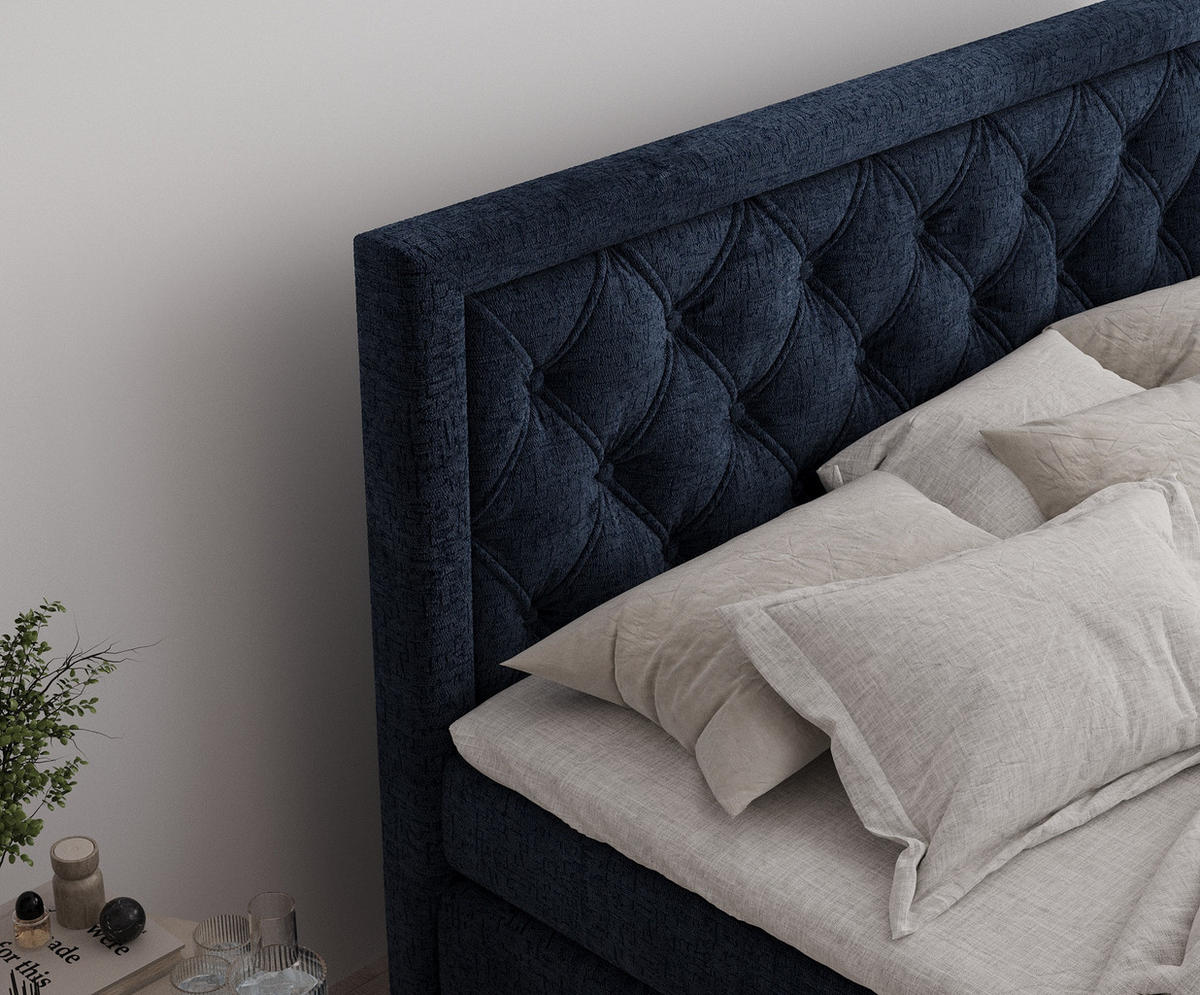 BOXSPRINGBETT Aurelia Marineblau 140/200 cm - Schwarz/Dunkelblau, Holz/Holzwerkstoff (140/200cm) - Maison de Reve