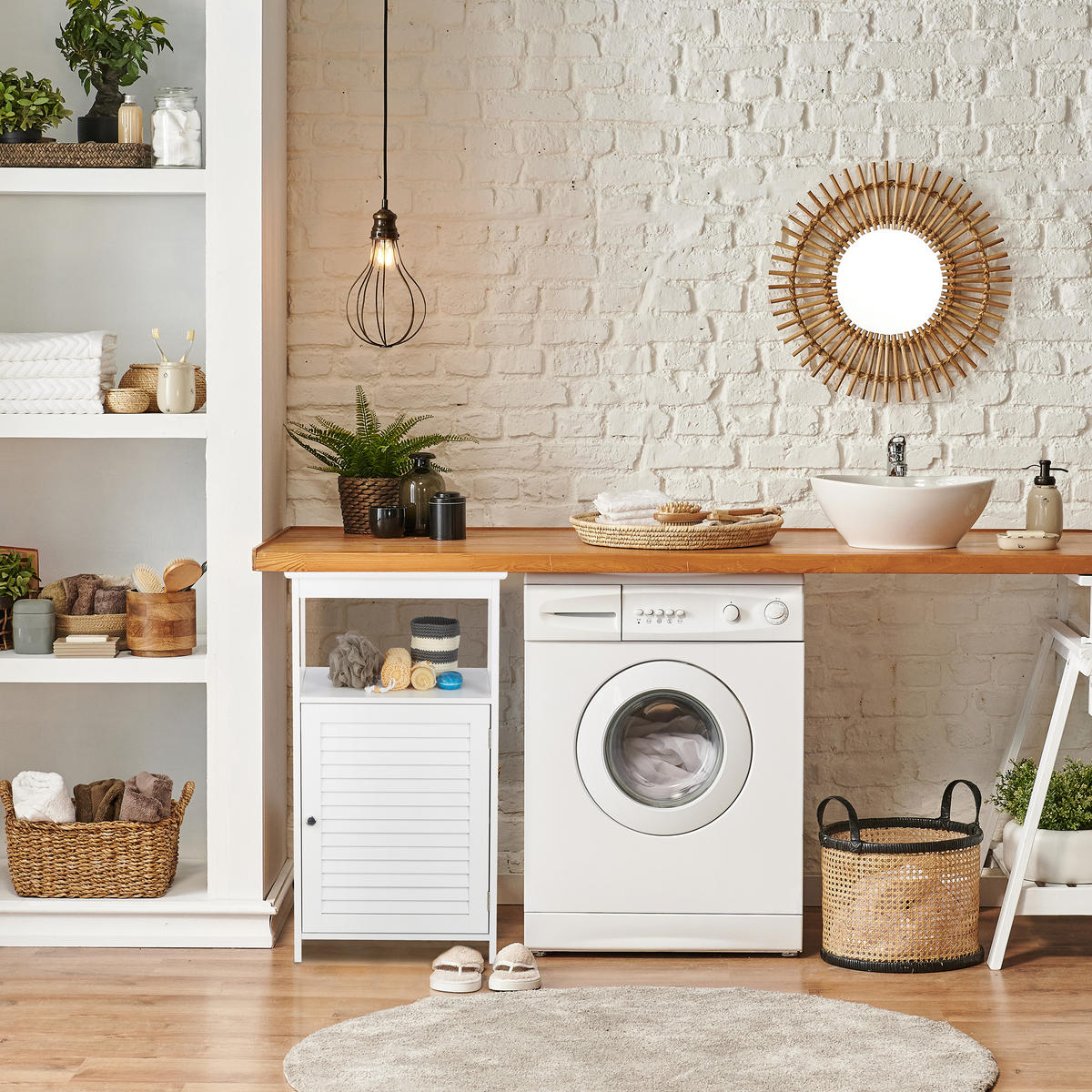 BADSCHRANK - Weiß, Holzwerkstoff (45/83/30cm) - Relaxdays