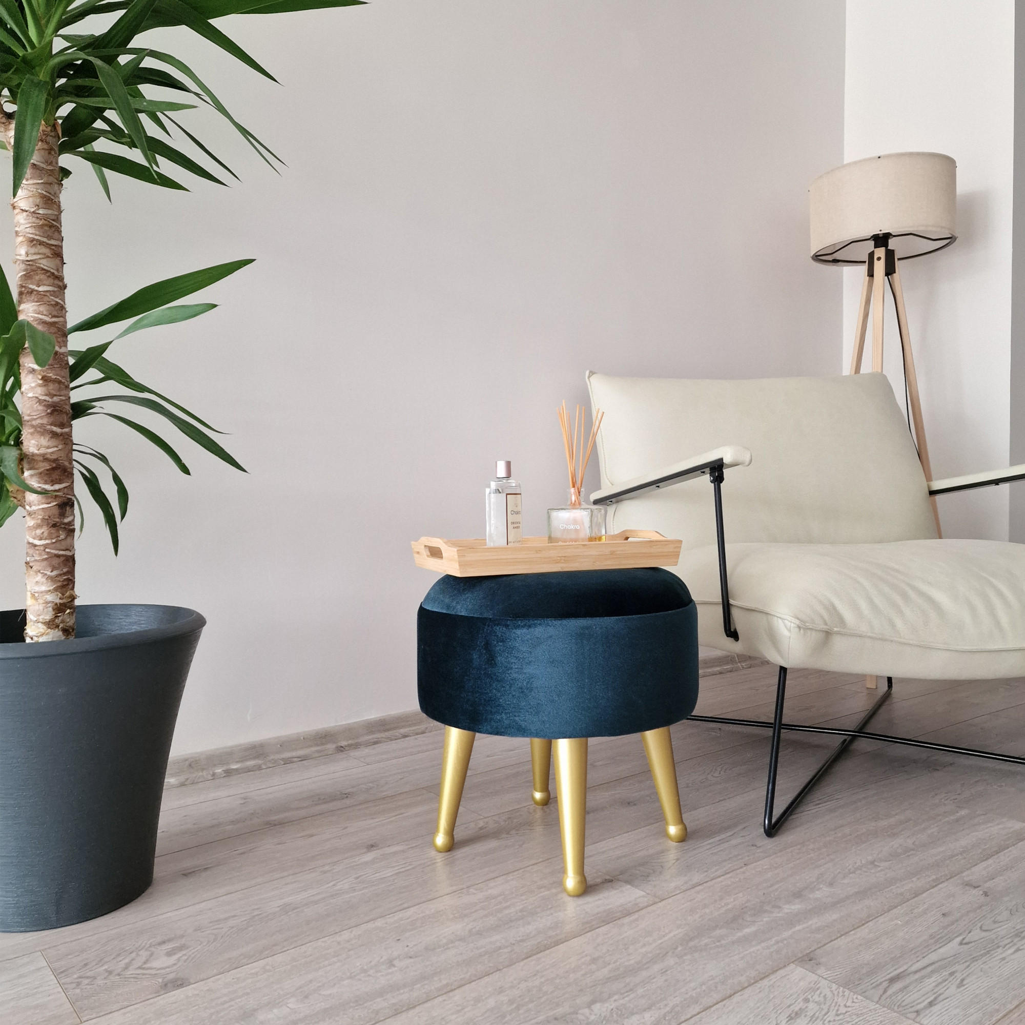 Thumbnail - [en.casa] Sitzhocker, Blau, Textil, Rund, 40x40x40 cm, Wohnzimmer, Hocker, Sitzhocker