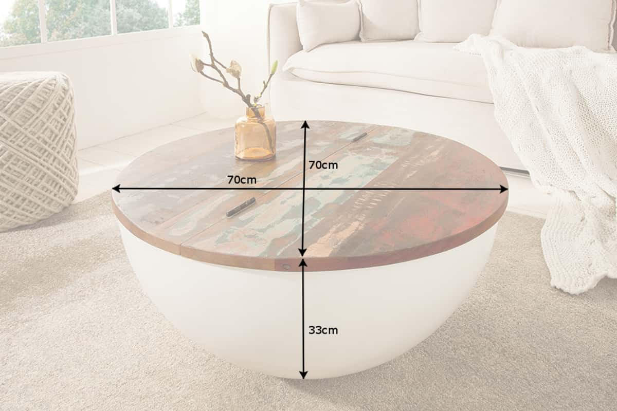 COUCHTISCH JAKARTA rund Mehrfarbig|Weiß 70cm - Goldfarben/Multicolor, Holz/Metall (70/70/33cm) - riess-ambiente