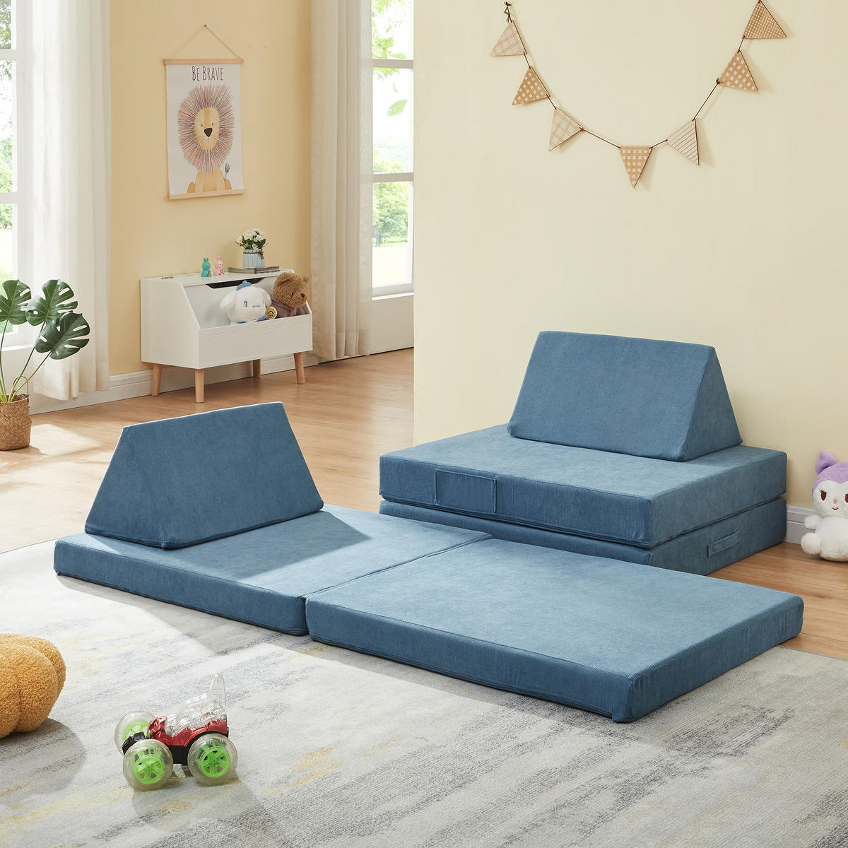 HRAČKÁŘSKÁ SOFA Norhulta - modrá, textil (150/46/66cm) - [en.casa]