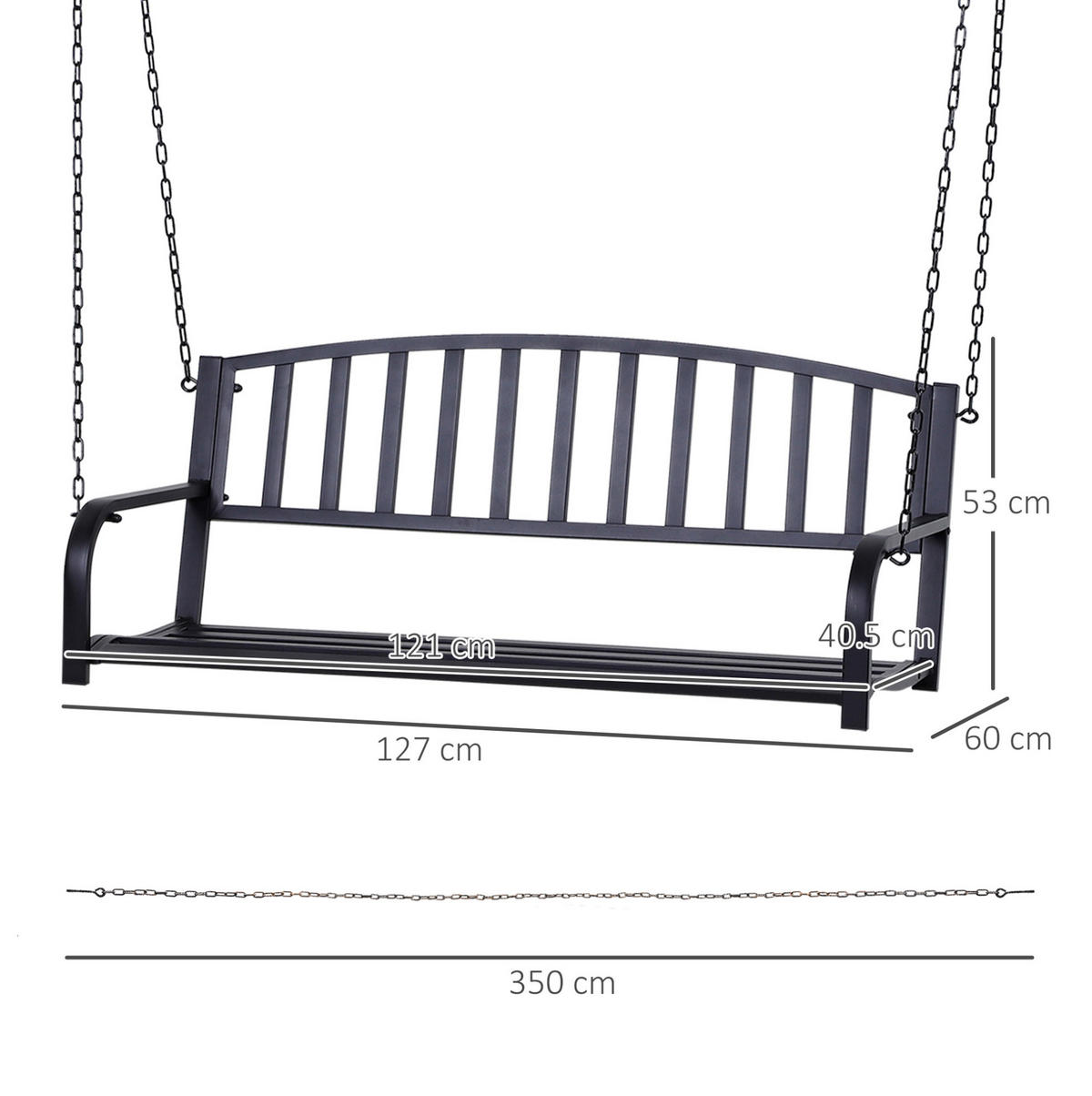 GARTENSCHAUKEL aus Metall 127x60x53 cm in Schwarz mit pulverbeschichtetem Gestell - Schwarz, Metall (60/53/127cm) - Modfu
