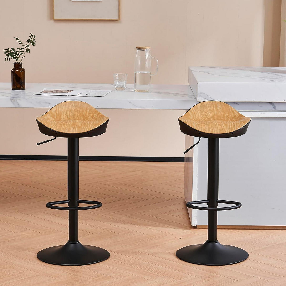 BARHOCKER 2er Set Höhenverstellbar Schwarz Holzoptik - Braun, Holzwerkstoff (38.5/82.5/40cm)