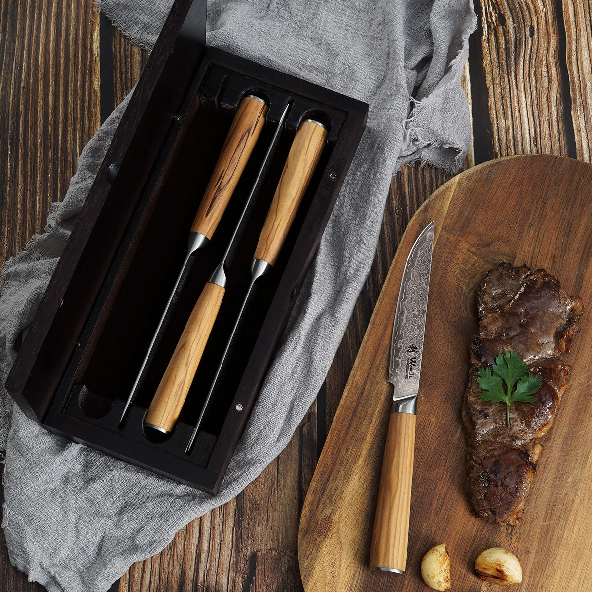 STEAKMESSERSET 4-tlg. 12,5 cm - Braun, Metall - Wakoli