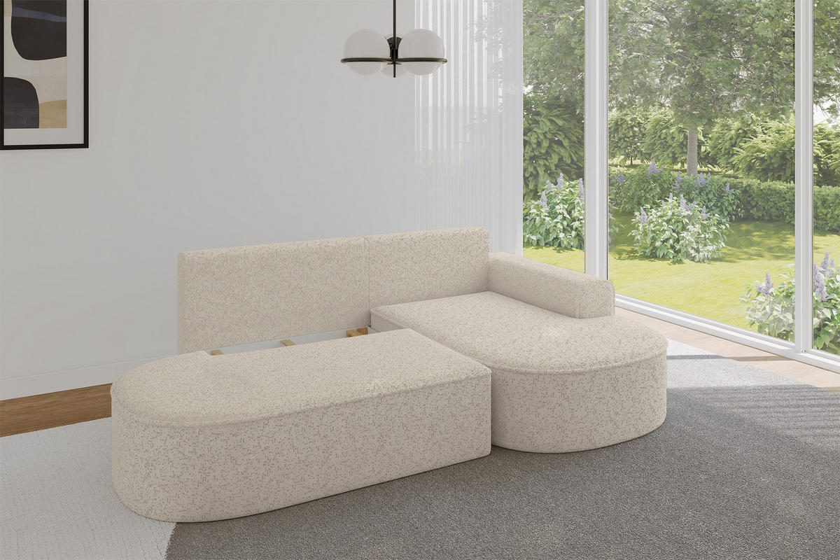 ECKSOFA mit Schlaffunktion und Bettkasten Ottomane Rechts MARI-L1-S - 283x167x73 cm Beige Tissu - Beige/Schwarz, Holzwerkstoff/Kunststoff (167/283cm) - ALTDECOR