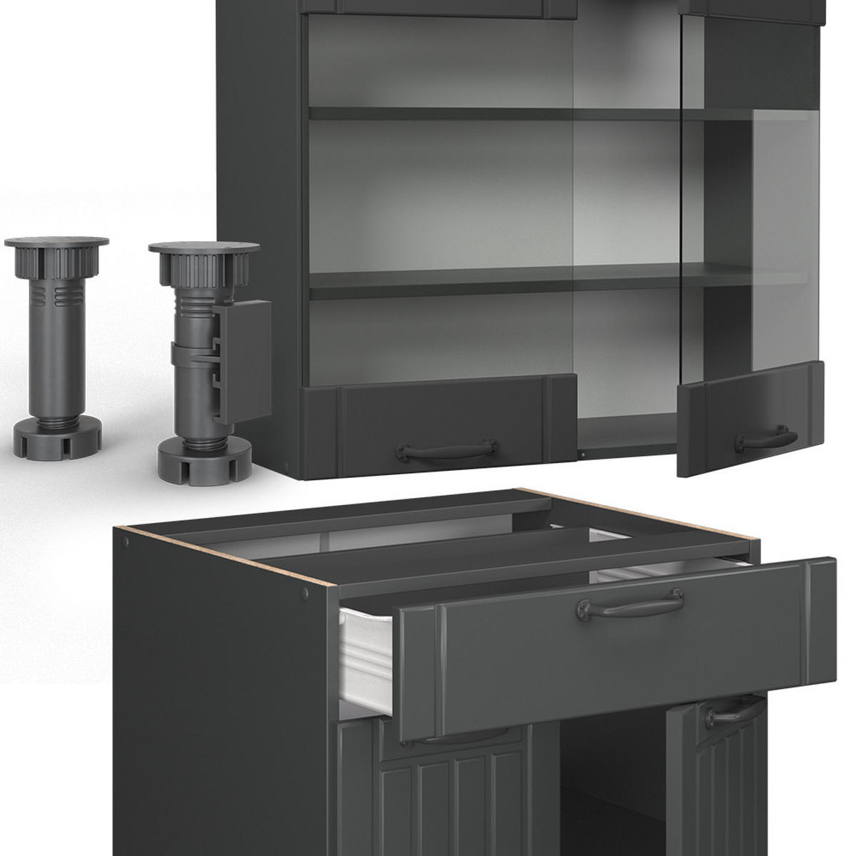 JEDNOTKOVÁ KUCHYNĚ Fame-Line Tmavě šedá - tmavě šedá/antracitová, kompozitní dřevo (140/81.6/60cm) - Vicco