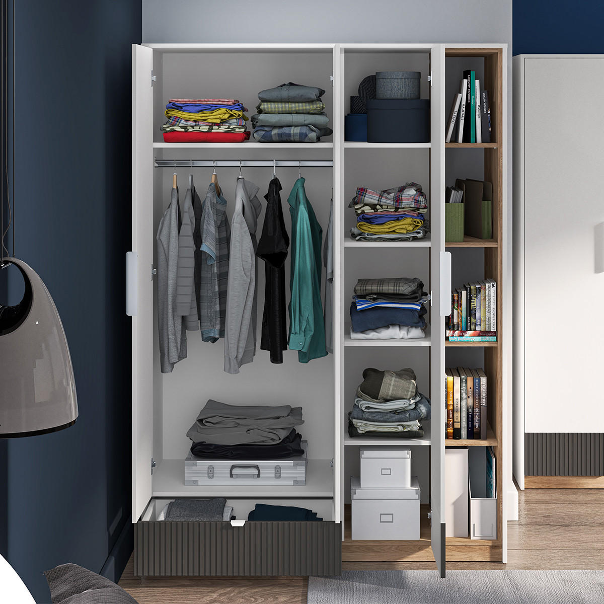 SCHRANK 3 Türen Ronan Weiß - Weiß, Holzwerkstoff (138/196/53cm) - Petits-meubles