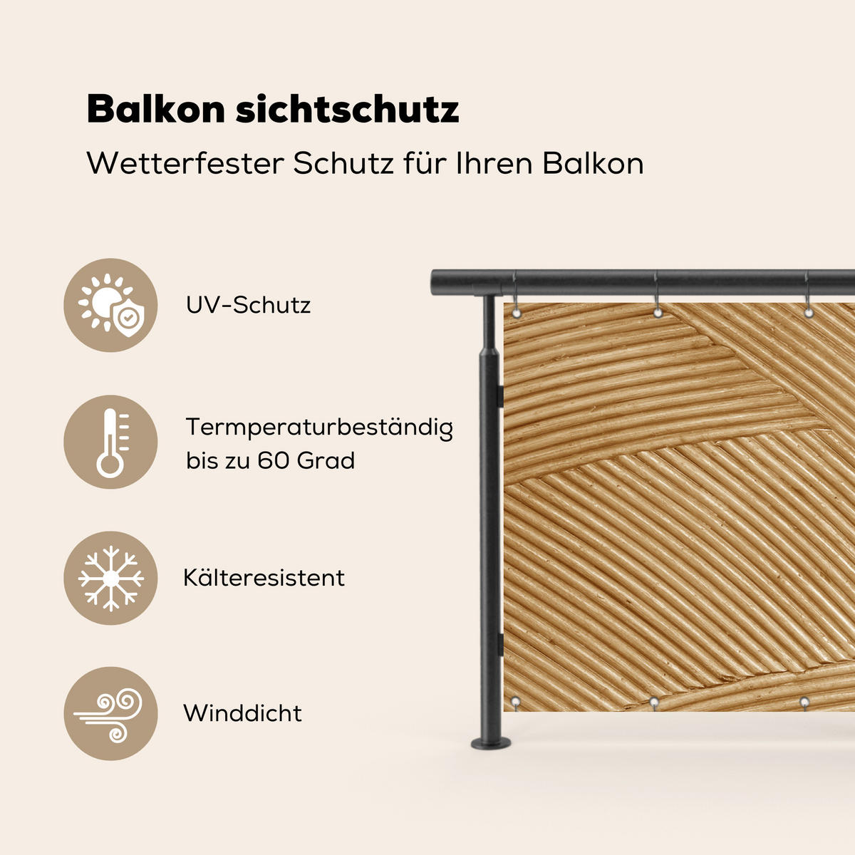 BALKON-SICHTSCHUTZ Struktur - Natur - Kunst - Rattan - Naturfarben, Kunststoff (200/90cm) - MuchoWow