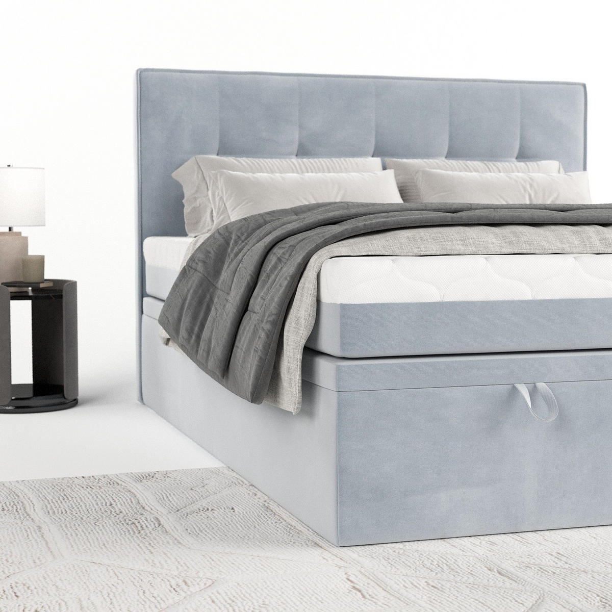 BOXBETT Arivo 200/200 cm Hellgrau im Paros Stoff - Hellgrau/Schwarz, Holz/Holzwerkstoff (200/200cm) - AltaBeds