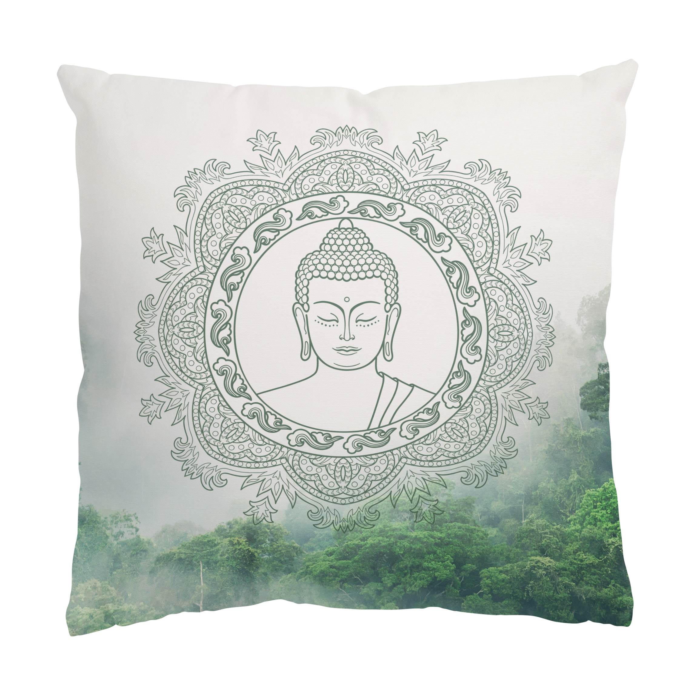 DEKOKISSEN Buddha Mandala im Nebel 50/50 cm - Grün, Textil (50/50/10cm) - Bilderwelten