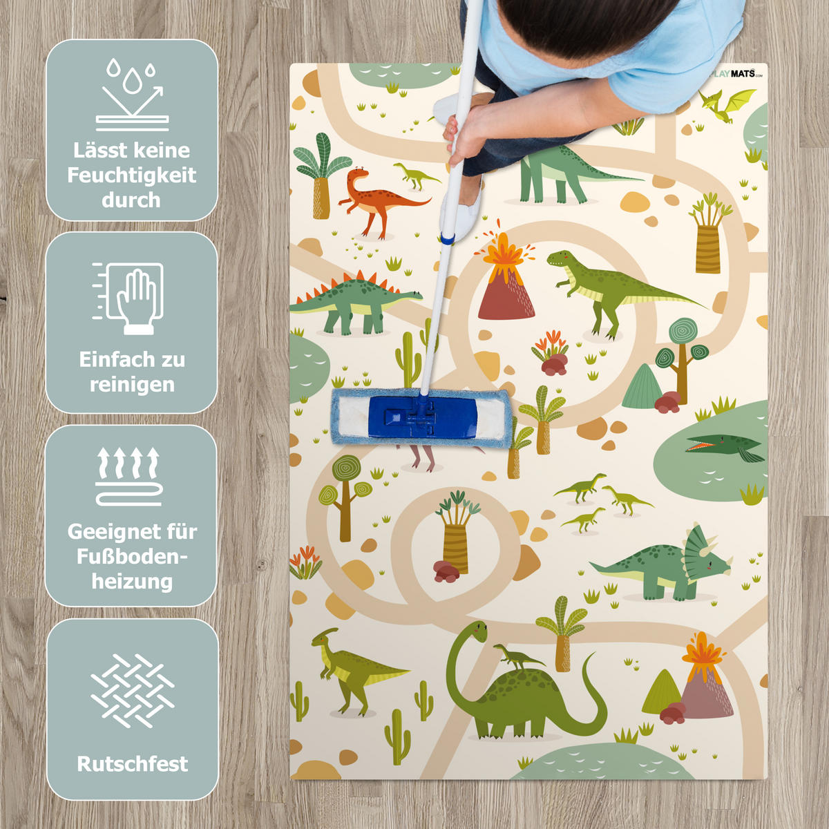 KINDERTEPPICH Dino - Grün - Natur - Kinder - Design 70x105 cm - Multicolor, Kunststoff (70/105cm) - MuchoWow