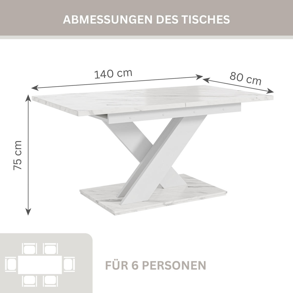 ESSTISCH Bianco Weiß Marmoptik Ausziehbar 140 - 180 cm - Weiß, Holzwerkstoff (140/80/75cm) - PROSPERO