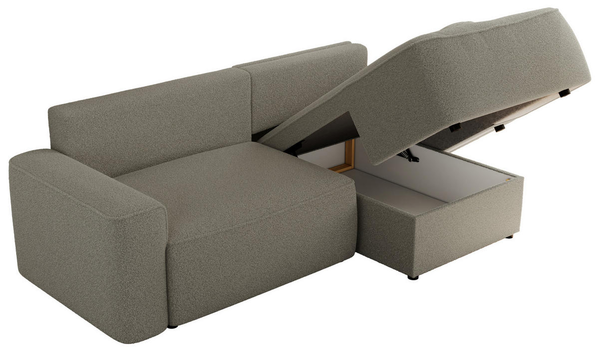 ECKSOFA BELLUNO L Hellgrau Boucle - Rechts - Hellgrau/Schwarz, Textil (233/144cm) - MKS
