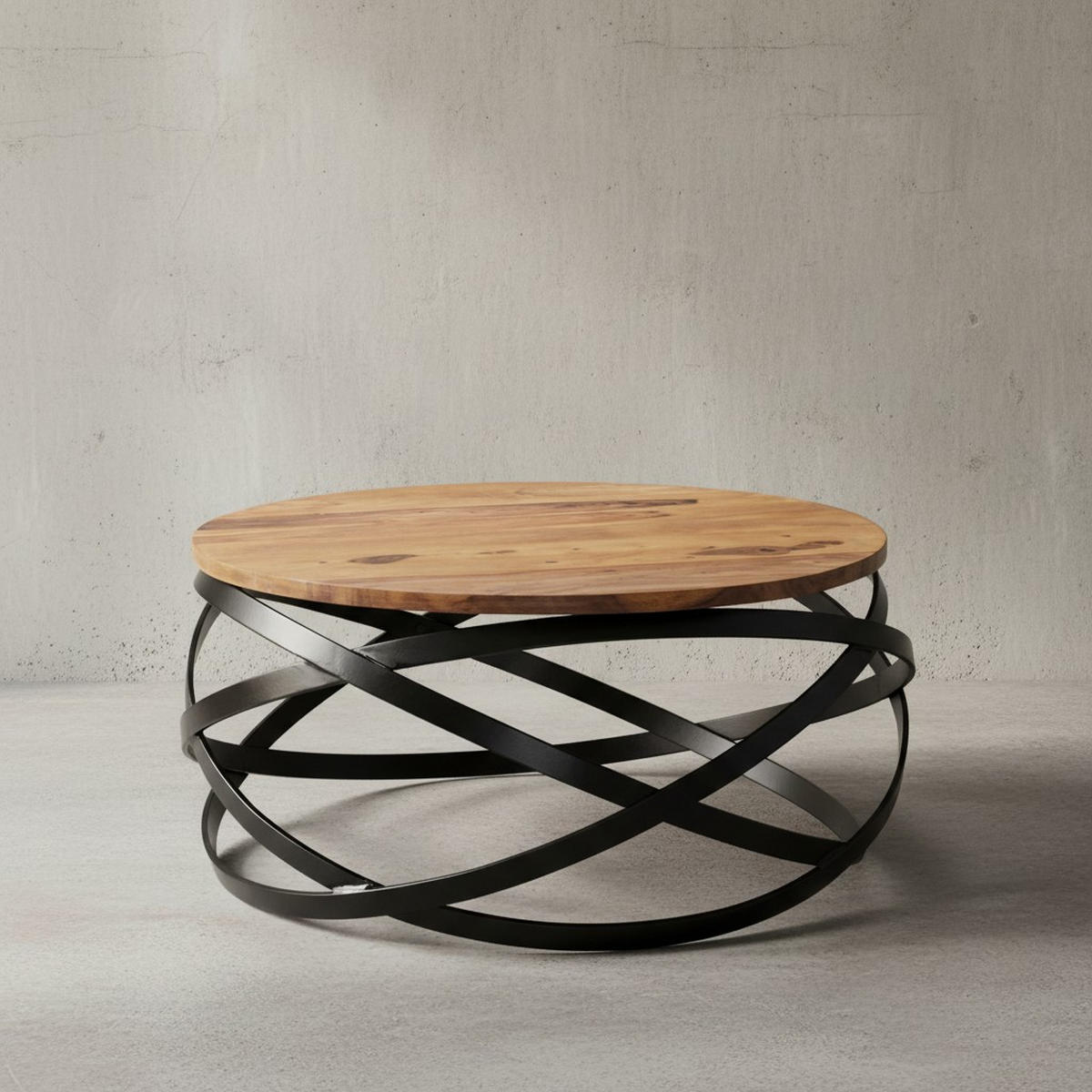COUCHTISCH Industrial, Braun, Massives Holz und Metall, Modernes Design - Schwarz/Braun, Holz/Metall (60/60/30cm) - KADIMA DESIGN