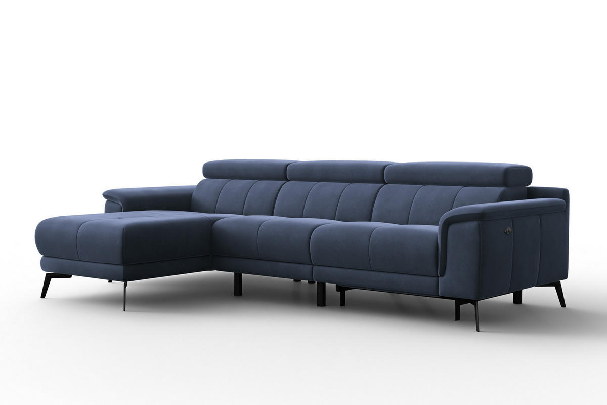 ECKSOFA FIERO 4-Sitzer LINKS, Marineblauer Veloursstoff - Blau/Schwarz, Holz/Textil (288/170cm) - Courtois Laville