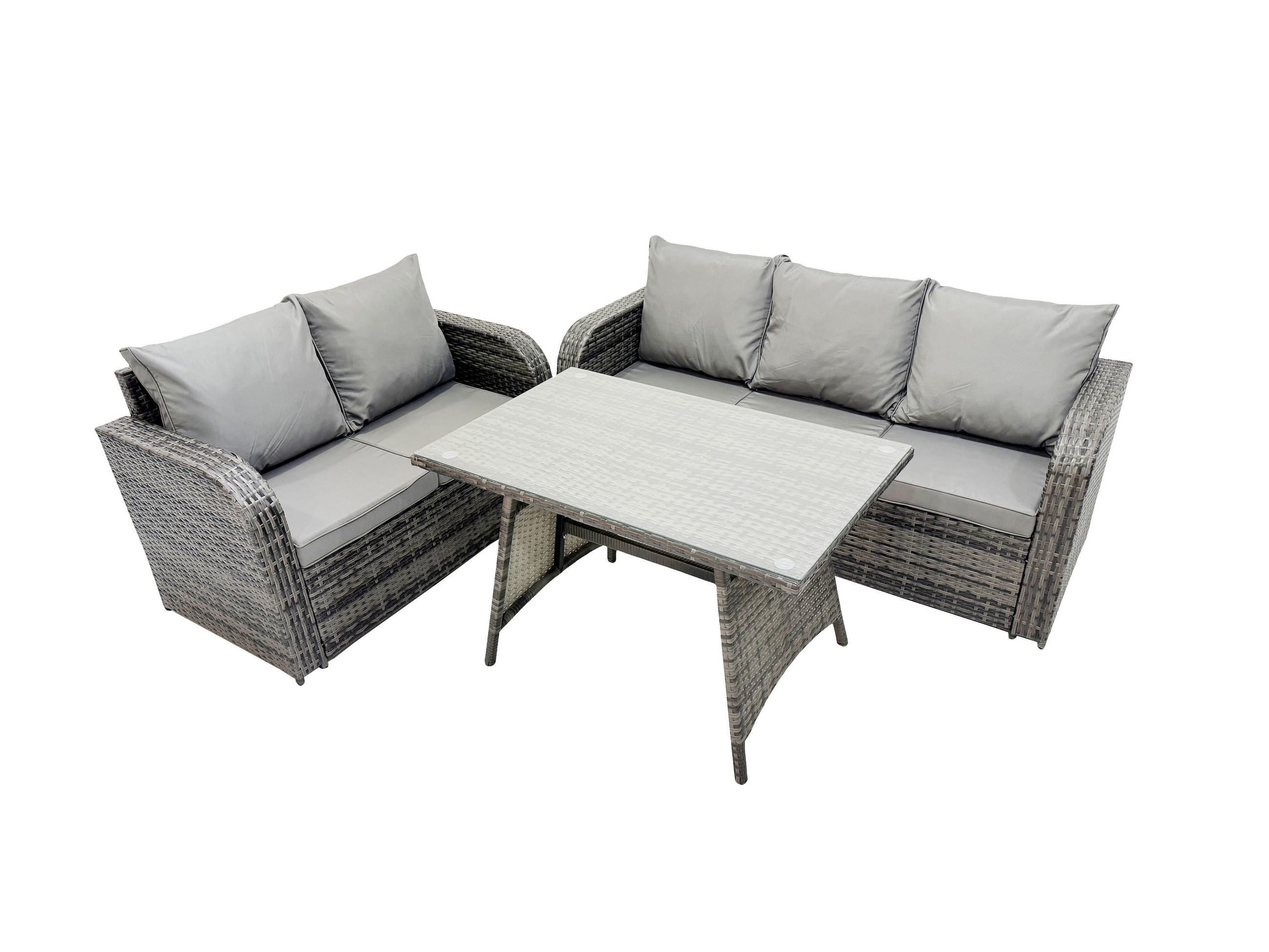 GARTENMÖBEL SET Polyrattan Dunkelgrau 5-Sitzer - Dunkelgrau/Grau, Glas/Kunststoff - Fimous