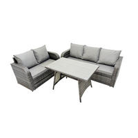 GARTENMÖBEL SET Polyrattan Dunkelgrau 5-Sitzer - Dunkelgrau/Grau, Glas/Kunststoff - Fimous