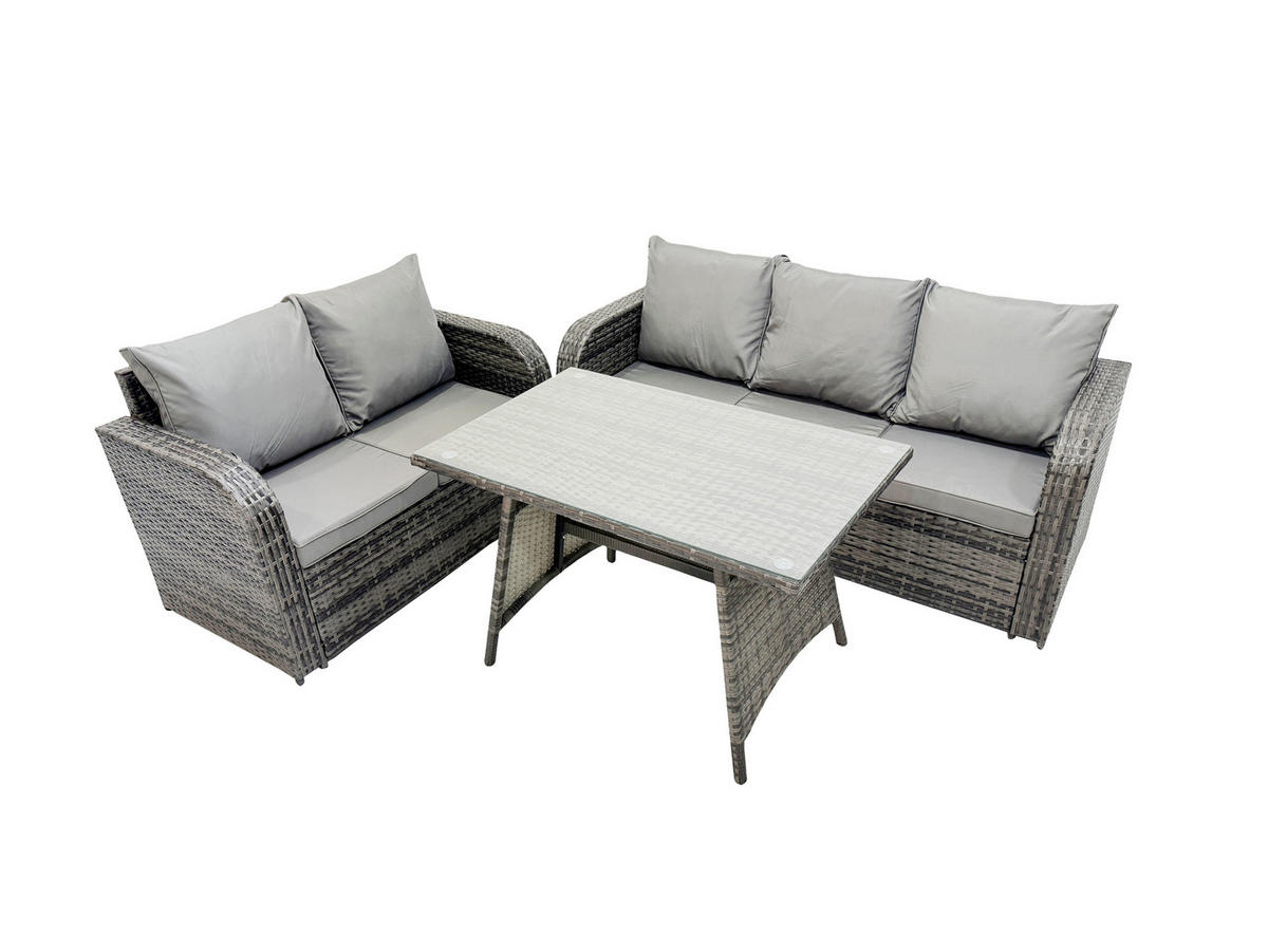 GARTENMÖBEL SET Polyrattan Dunkelgrau 5-Sitzer - Dunkelgrau/Grau, Glas/Kunststoff - Fimous