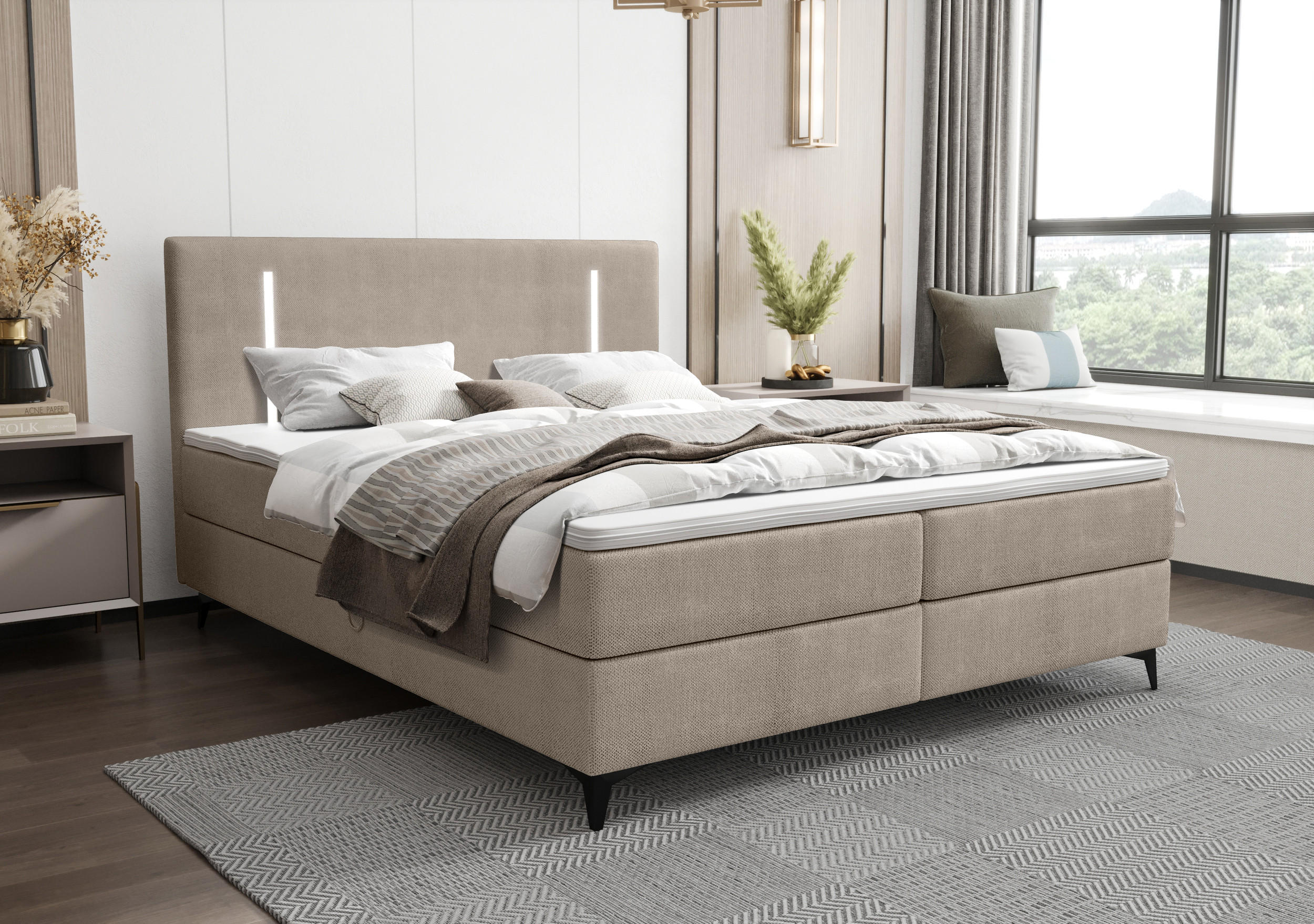 BOXBETT ONO mit Matratze H3, Bonell und Topper 140x200 CURIO 11 - Braun, Textil (140/200cm) - Bedante