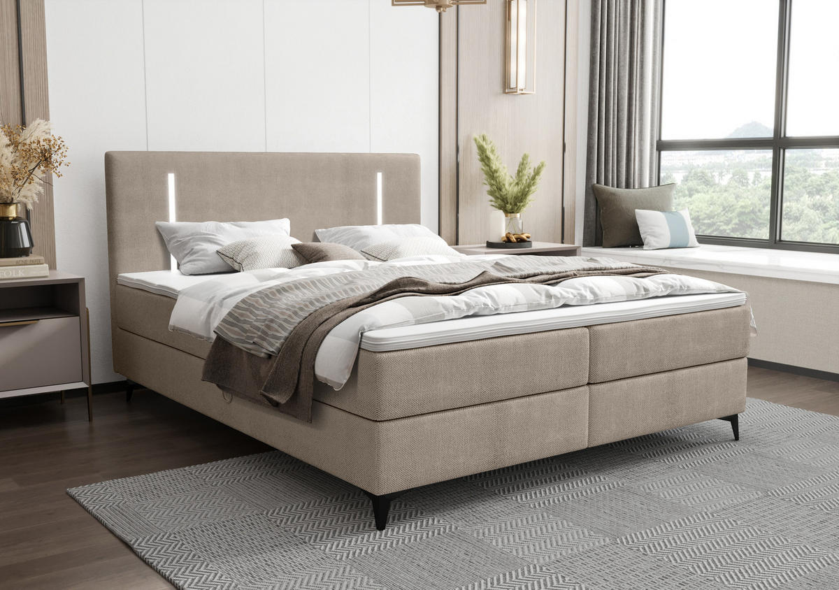BOXBETT ONO mit Matratze H3, Bonell und Topper 160x200 CURIO 11 - Braun, Textil (160/200cm) - Bedante