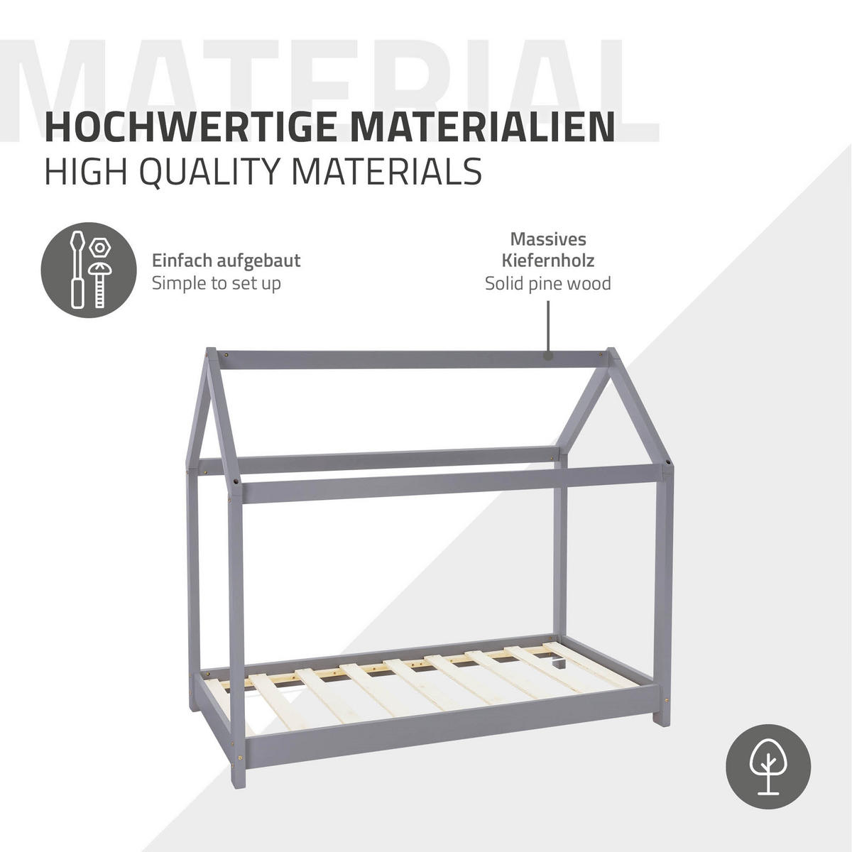 KINDERBETT mit Dach 70x140 cm Hellgrau - Hellgrau, Holz (70/140cm) - ML-DESIGN